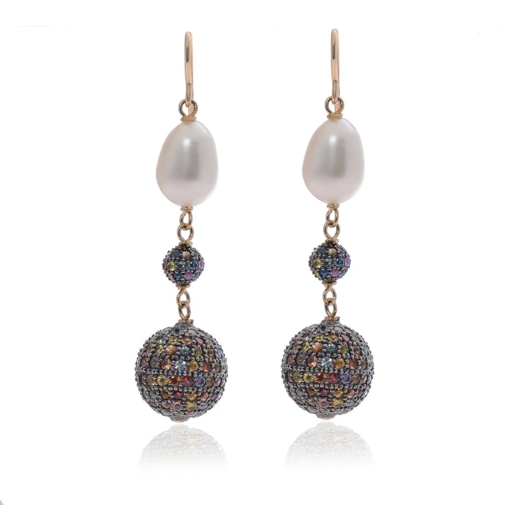 商品Zydo|Zydo Sterling Silver, Multicolored Diamond 17.60ct. tw. and Pearl 8mmDrop Earrings,价格¥19024,第1张图片