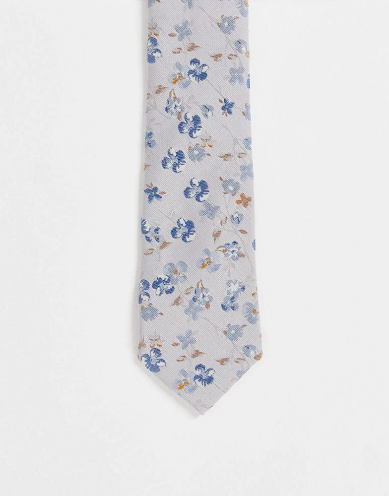 商品ASOS|ASOS DESIGN slim tie in silver and blue floral,价格¥59,第1张图片