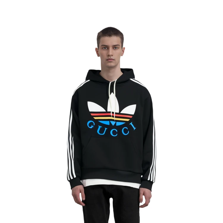 商品[国内直发] Gucci|古驰 x adidas 字母Logo印花条纹长袖卫衣 男款 黑色,价格¥3574,第7张图片详细描述