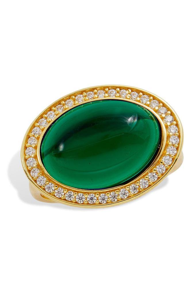 商品Savvy Cie Jewels|18K Gold Vermeil Oval Stone CZ Halo Ring,价格¥374,第1张图片