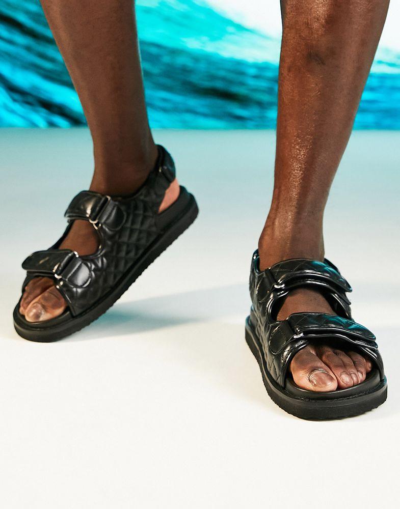 ASOS DESIGN quilted sandal with back strap in black商品第2张图片规格展示