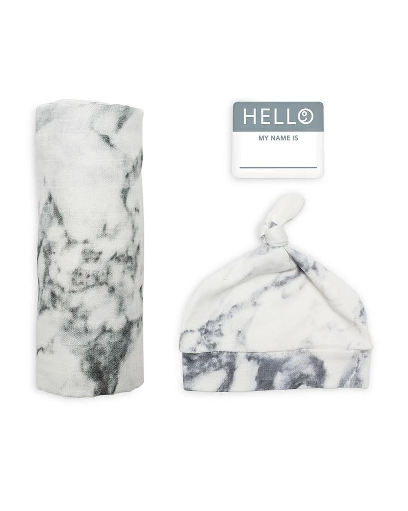 商品Lulujo|Unisex 3 Pc. Hello World Marble Print Hat, Blanket & Name Tag Set - Baby,价格¥268,第1张图片