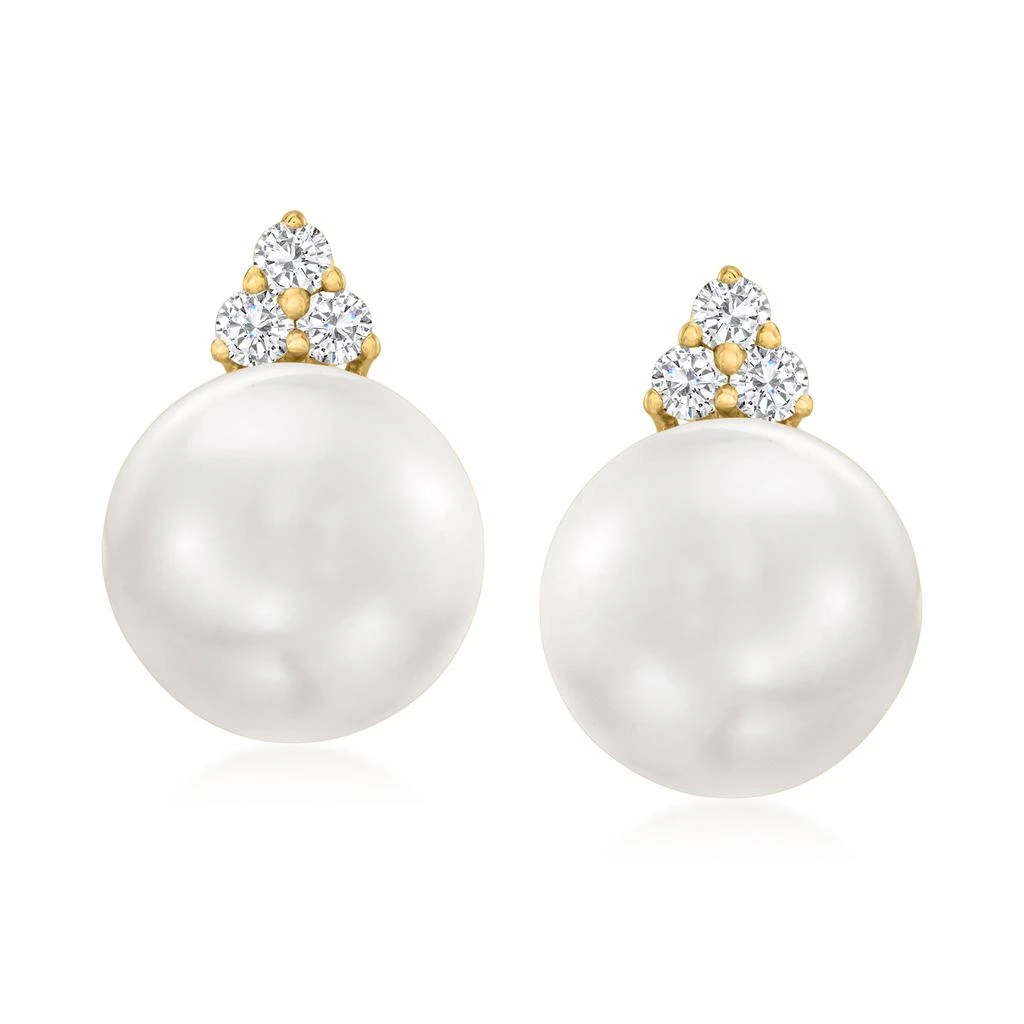 商品Ross-Simons|8.5-9mm Cultured Pearl and . Diamond Drop Earrings in 14kt Yellow Gold,价格¥4328,第1张图片