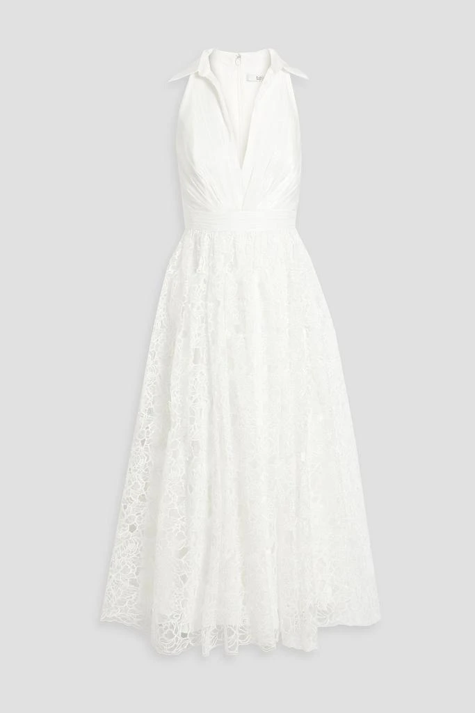 商品Badgley Mischka|Crepon-paneled guipure lace midi dress,价格¥2686,第1张图片