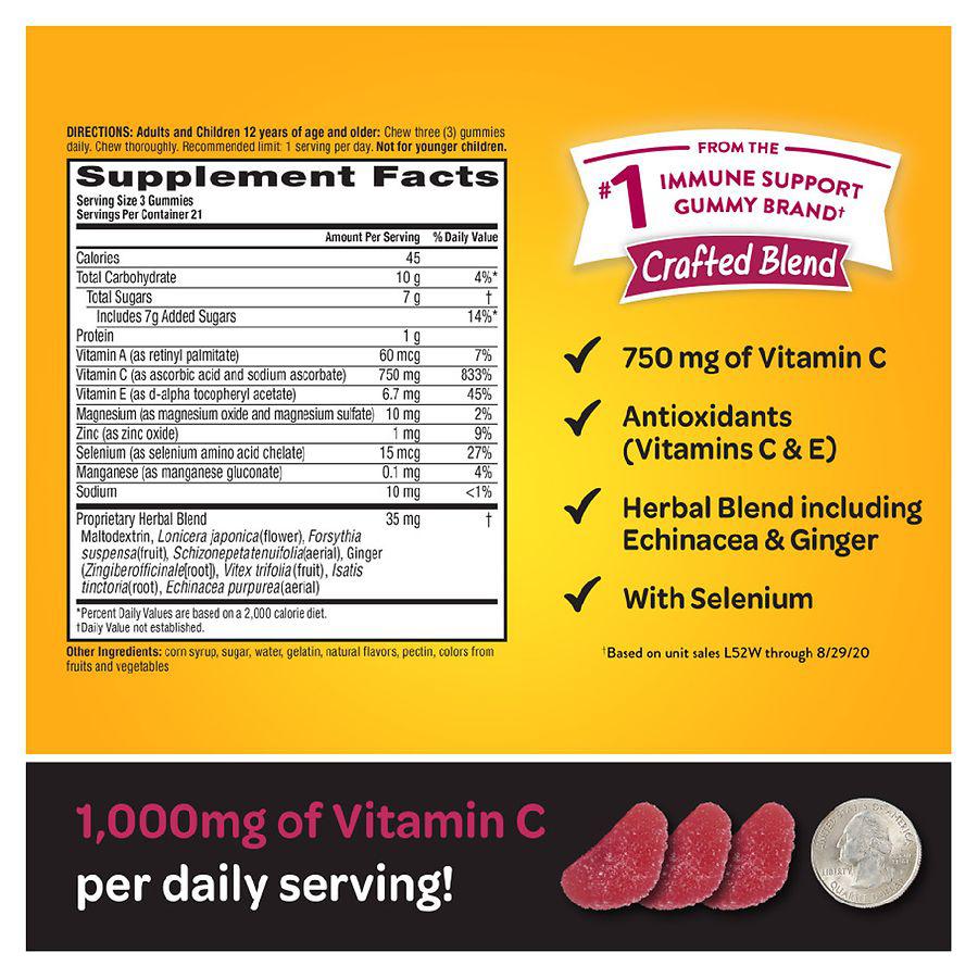 Vitamin C, E, Zinc, Minerals & Herbs Immune Support Supplement Gummies Blueberry Pomegranate, 63 ct.商品第4张图片规格展示