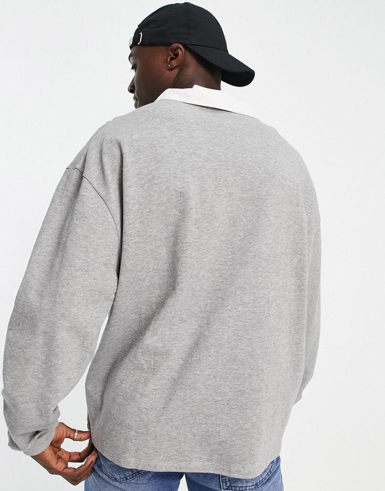 ASOS DESIGN oversized rugby polo sweatshirt in grey marl商品第4张图片规格展示