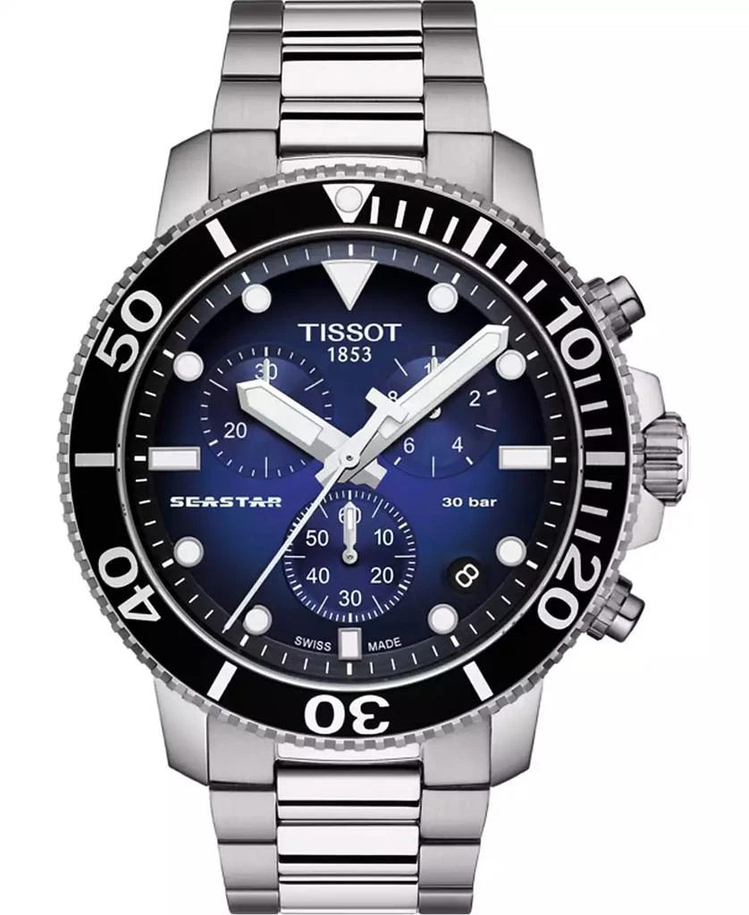 商品Tissot|Men's Swiss Chronograph Seastar 1000 Gray Stainless Steel Bracelet Diver Watch 45.5mm,价格¥4429,第1张图片