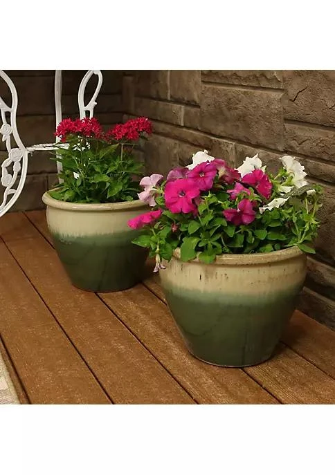 商品Sunnydaze Decor|Decor 12 In Chalet Glazed Ceramic Planter   Seafoam   Set Of 2,价格¥820,第1张图片