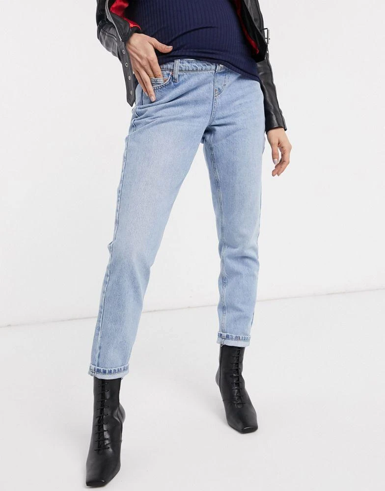 商品Topshop|Topshop Maternity mom overbump jeans in bleach wash,价格¥195,第4张图片详细描述