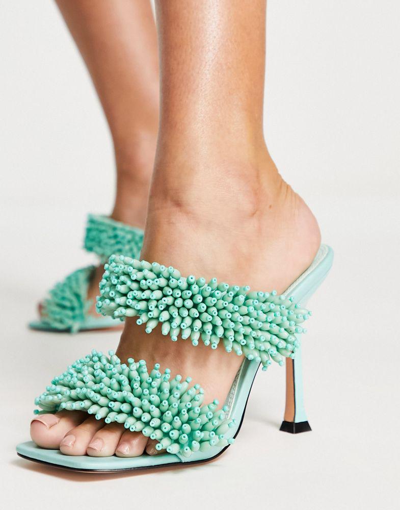 Topshop Rex beaded heeled sandal in turquoise商品第1张图片规格展示