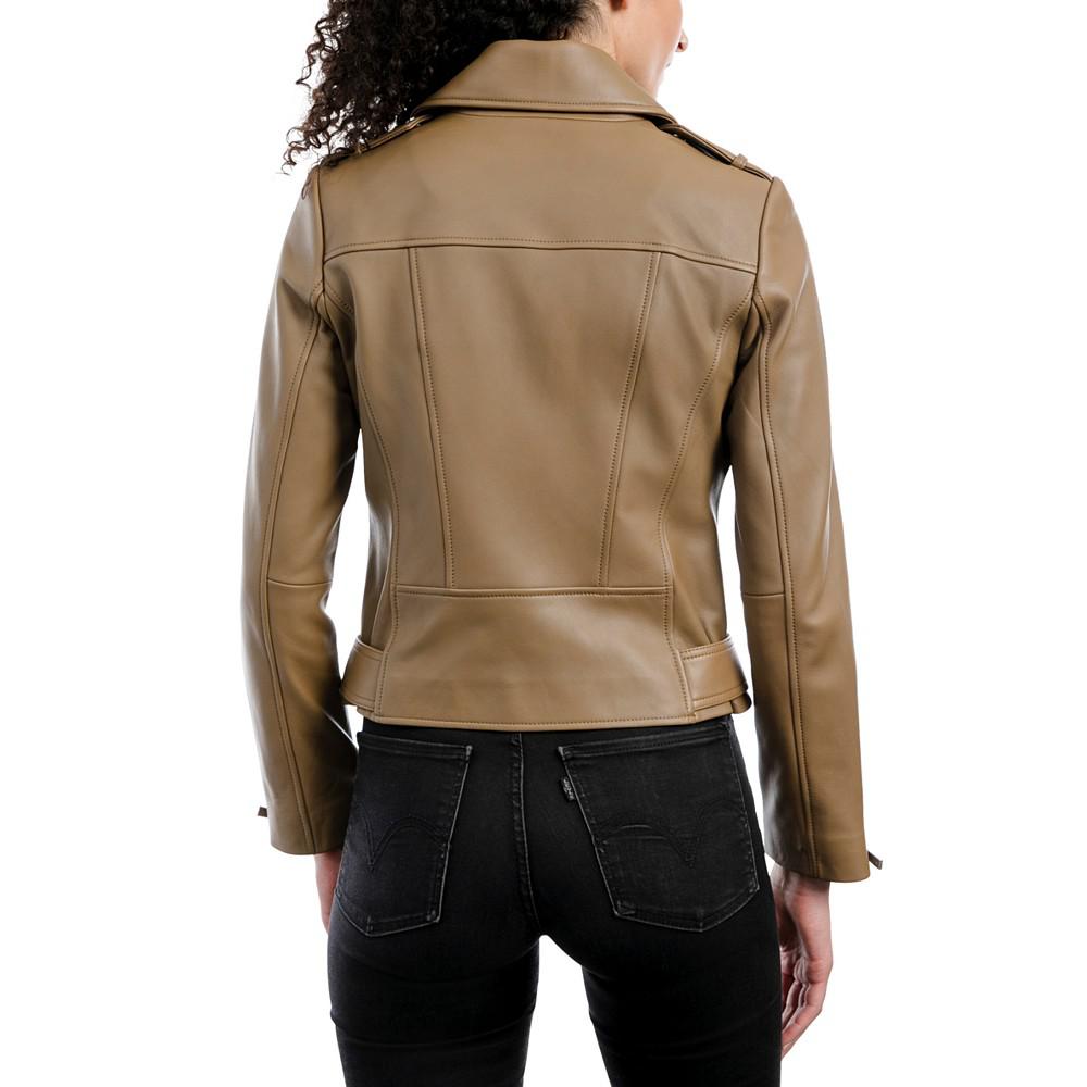 Women's Belted Leather Moto Coat, Created for Macy's商品第2张图片规格展示