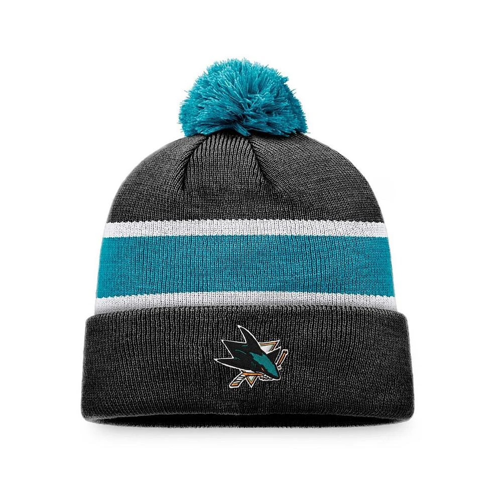 商品Fanatics|Men's Branded Black, Teal San Jose Sharks Breakaway Cuffed Knit Hat with Pom,价格¥197,第1张图片