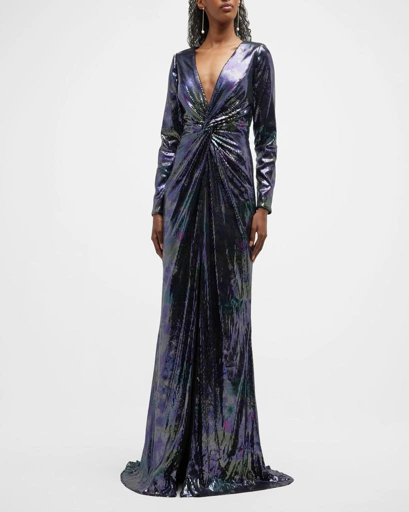 商品Rene Ruiz Collection|Twist-Front Deep V-Neck Sequin Gown,价格¥3865,第1张图片