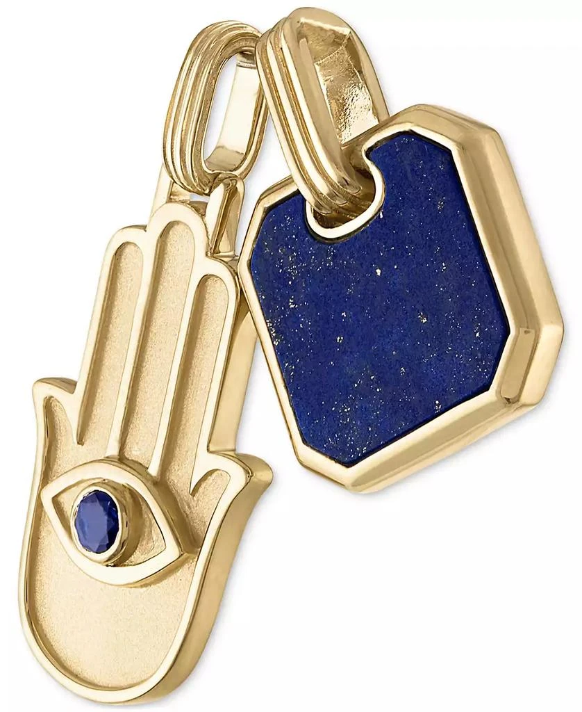 商品Esquire Men's Jewelry|2-Pc. Set Lapis Lazuli & Cubic Zirconia Dog Tag & Hamsa Hand Amulet Pendants in 14k Gold-Plated Sterling Silver, Created for Macy's,价格¥1123,第2张图片详细描述