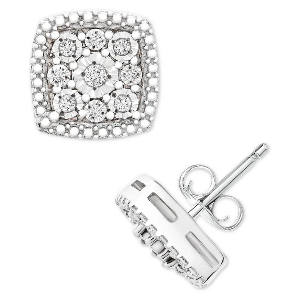 商品Macy's|Diamond Cushion Cluster Stud Earrings (1/10 ct. t.w.) in Sterling Silver,价格¥243,第1张图片