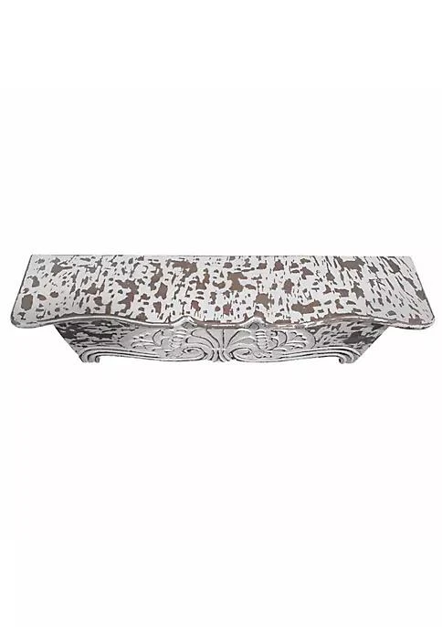 商品Duna Range|Range 28 Inch Handcrafted Floating Wall Shelf Ornate Carved Wood With Engraved Floral Details Distressed White,价格¥308,第3张图片详细描述