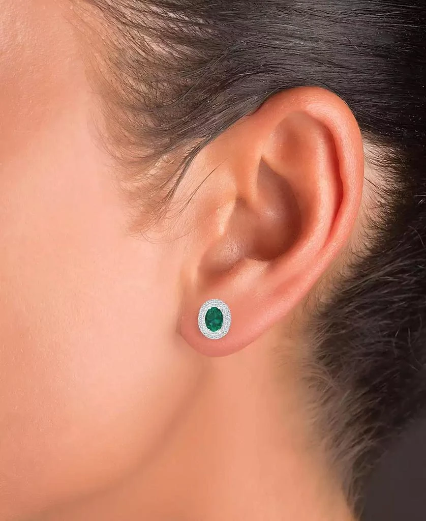 商品Macy's|2-Pc. Set Lab-Grown Emerald (2-5/8 ct. t.w.) & Lab-Grown White Sapphire (1-1/10 ct. t.w.) Oval Halo Pendant Necklace & Matching Stud Earrings in Sterling Silver,价格¥699,第2张图片详细描述