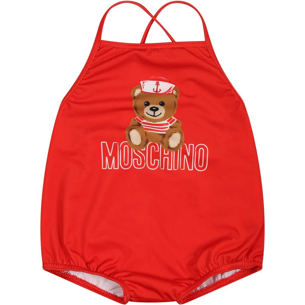 商品Moschino|Moschino Red Swimsuit For Baby Girl With Teddy Bear And Logo,价格¥785,第1张图片