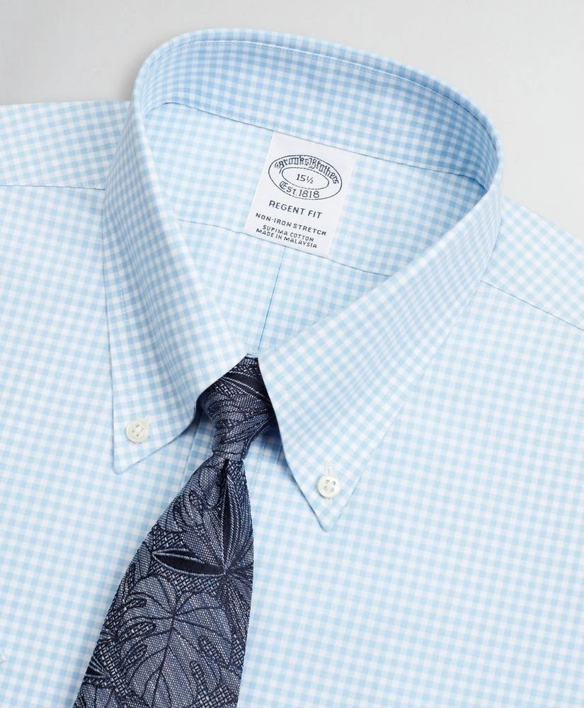 商品Brooks Brothers|Stretch Regent Regular-Fit Dress Shirt, Non-Iron Poplin Short-Sleeve Gingham,价格¥407,第2张图片详细描述
