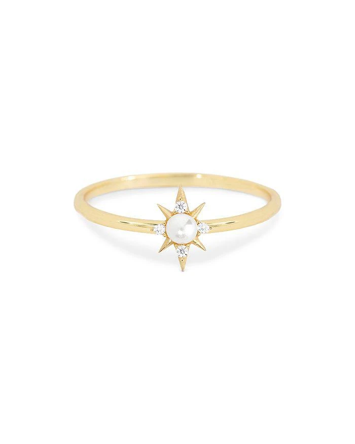 商品Shashi|Celestina Pavé & Swarovski Pearl Starburst Ring in 14K Gold Plated Sterling Silver,价格¥260,第1张图片