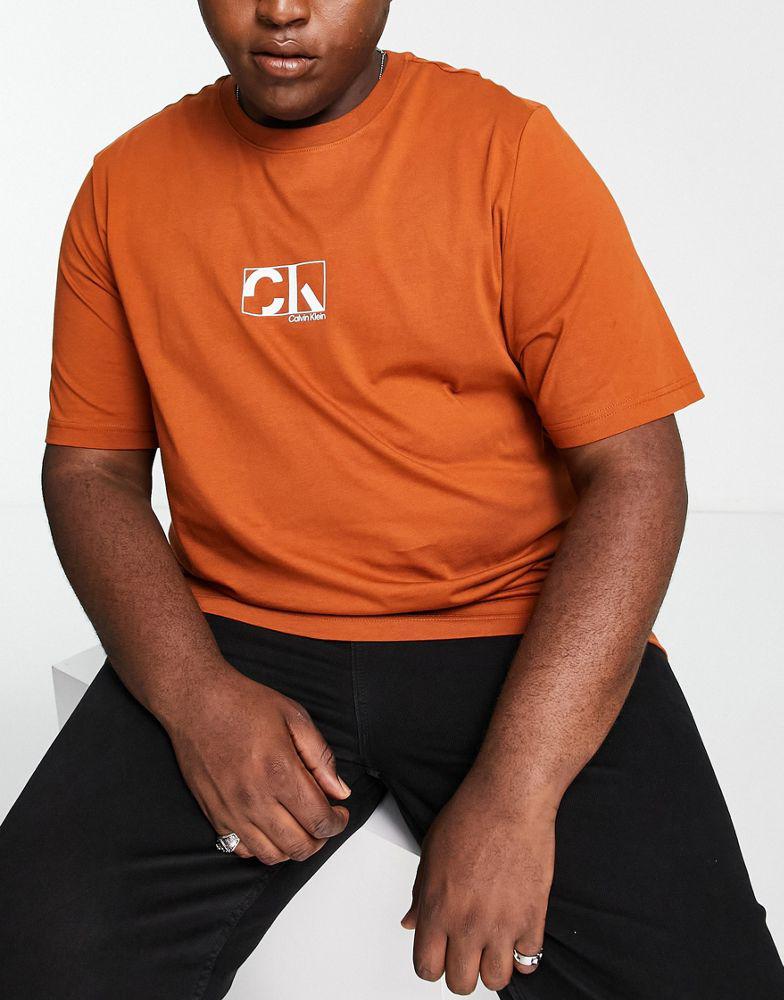 Calvin Klein Big & Tall graphic box logo t-shirt in rust商品第4张图片规格展示