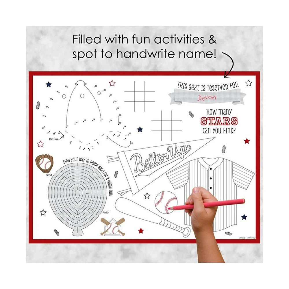 商品Big Dot of Happiness|Batter Up - Baseball - Paper Coloring Sheets - Activity Placemats - Set of 16,价格¥157,第2张图片详细描述