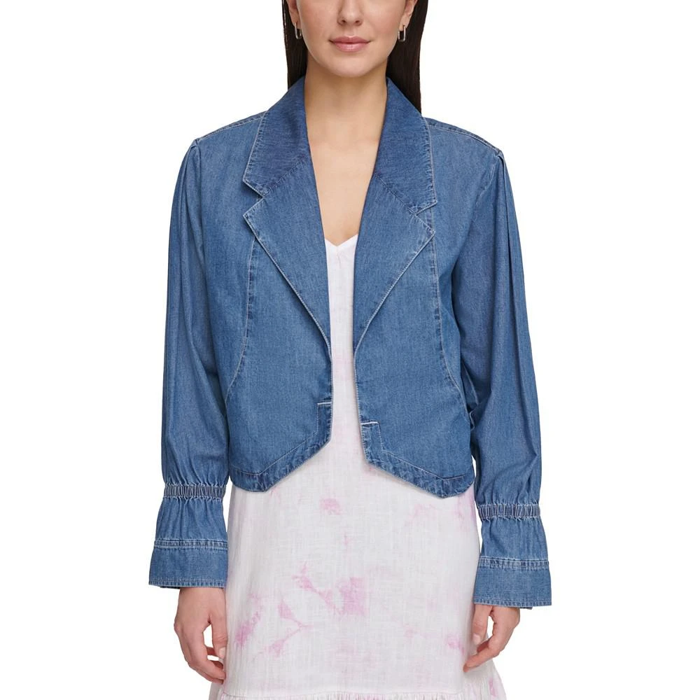 商品DKNY|Women's Cotton Denim Notched Collar Cropped Blazer,价格¥386,第1张图片