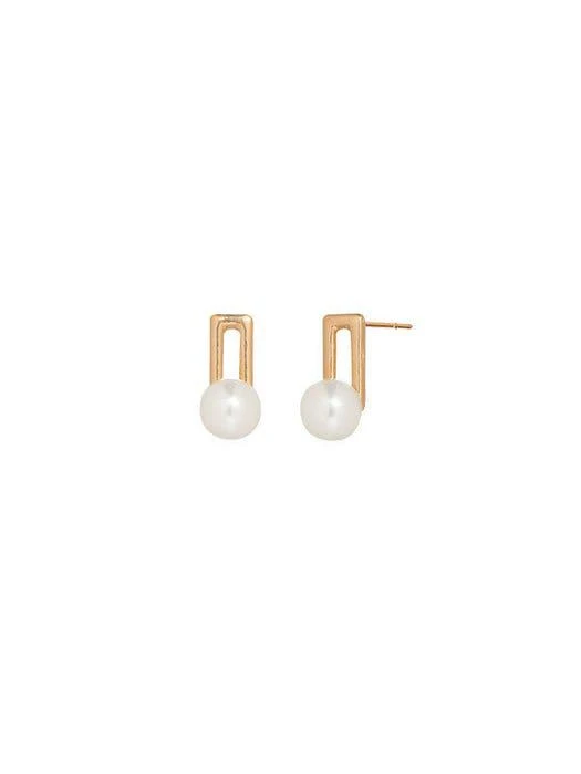 商品Primaute|Square Line Pearl Earrings (14K Gold),价格¥1205,第3张图片详细描述