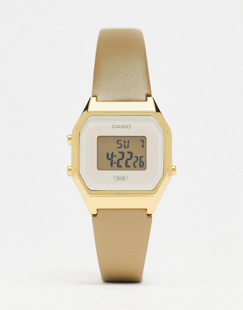 商品Casio|Casio LA680 leather band gold plated watch in nude and gold,价格¥440,第1张图片