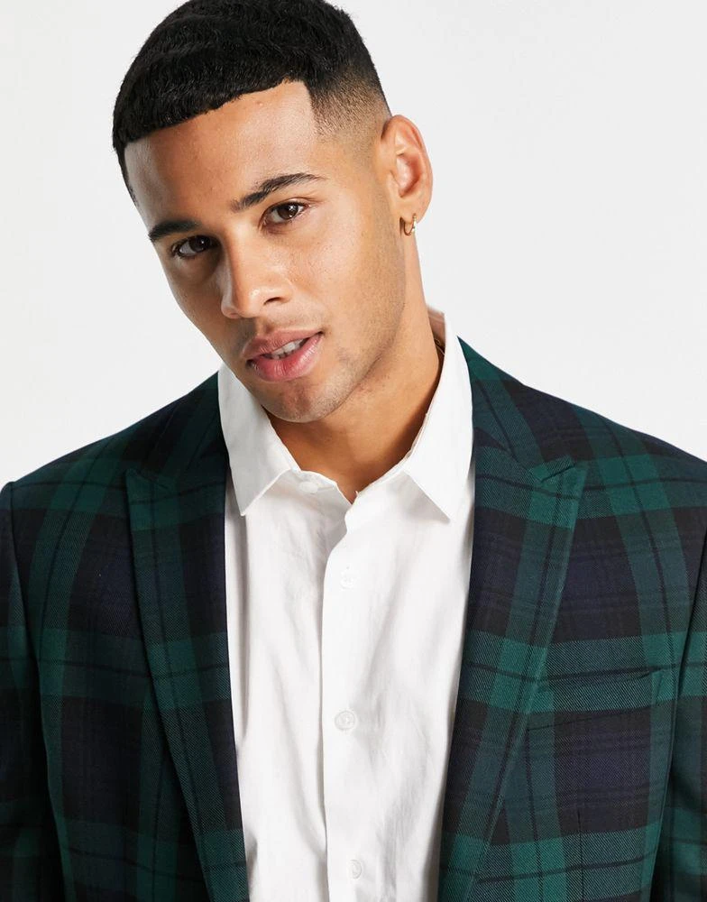 商品ASOS|ASOS DESIGN slim suit jacket in dark green blackwatch tartan check,价格¥500,第4张图片详细描述