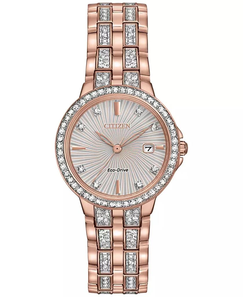 商品Citizen|Crystal Accent 玫瑰金不锈钢水钻女士腕表 28mm,价格¥2713,第1张图片