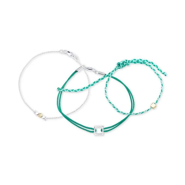 商品Unwritten|3-Pc. Set Two-Tone Green Cord Adjustable Bracelets,价格¥104,第1张图片