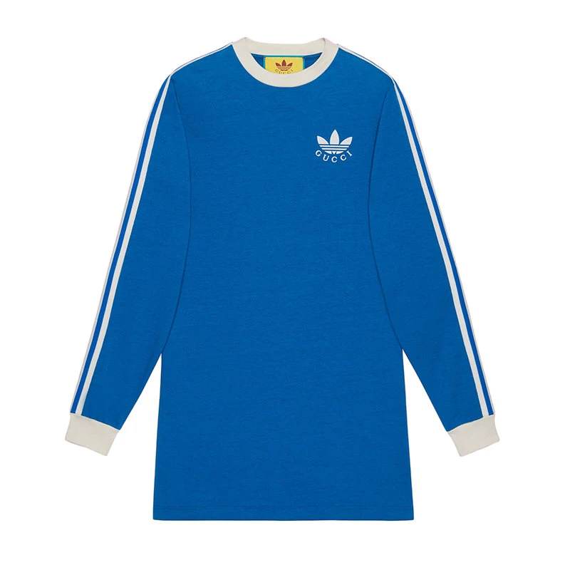 商品Gucci|【预售3-7天】GUCCI/古驰 22年秋冬新款 adidas联名系列 女士钴蓝色纯棉T恤连衣裙693537XJEBS4153,价格¥5683,第1张图片