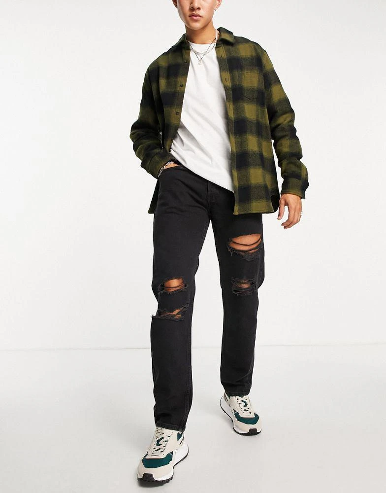 商品Jack & Jones|Jack & Jones Intelligence Mike straight jeans with rips in black,价格¥255,第1张图片