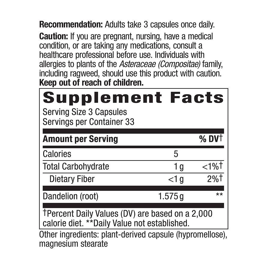 商品Nature's Way|Premium Herbal Dandelion Root 540 mg Dietary Supplement Capsules,价格¥83,第4张图片详细描述