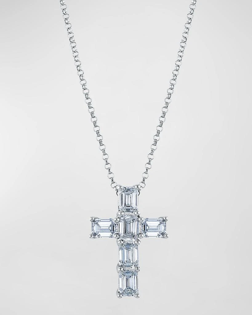 商品Neiman Marcus Diamonds|18K Gold 6-Stone Shared Prong Emerald Cut Diamond Cross Necklace, 16"L, 2.00tcw,价格¥60758,第1张图片