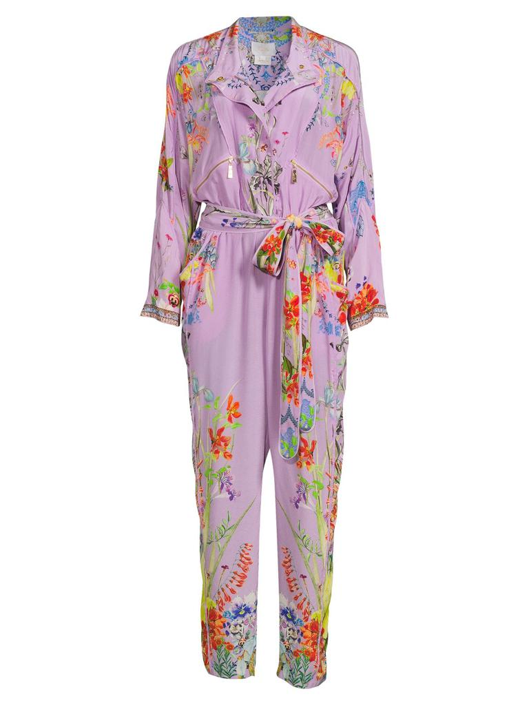 Floral Print Belted Silk Jumpsuit商品第4张图片规格展示