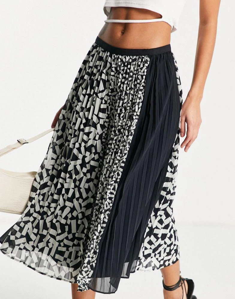 商品French Connection|French Connection midi pleated skirt in contrast print,价格¥429,第3张图片详细描述