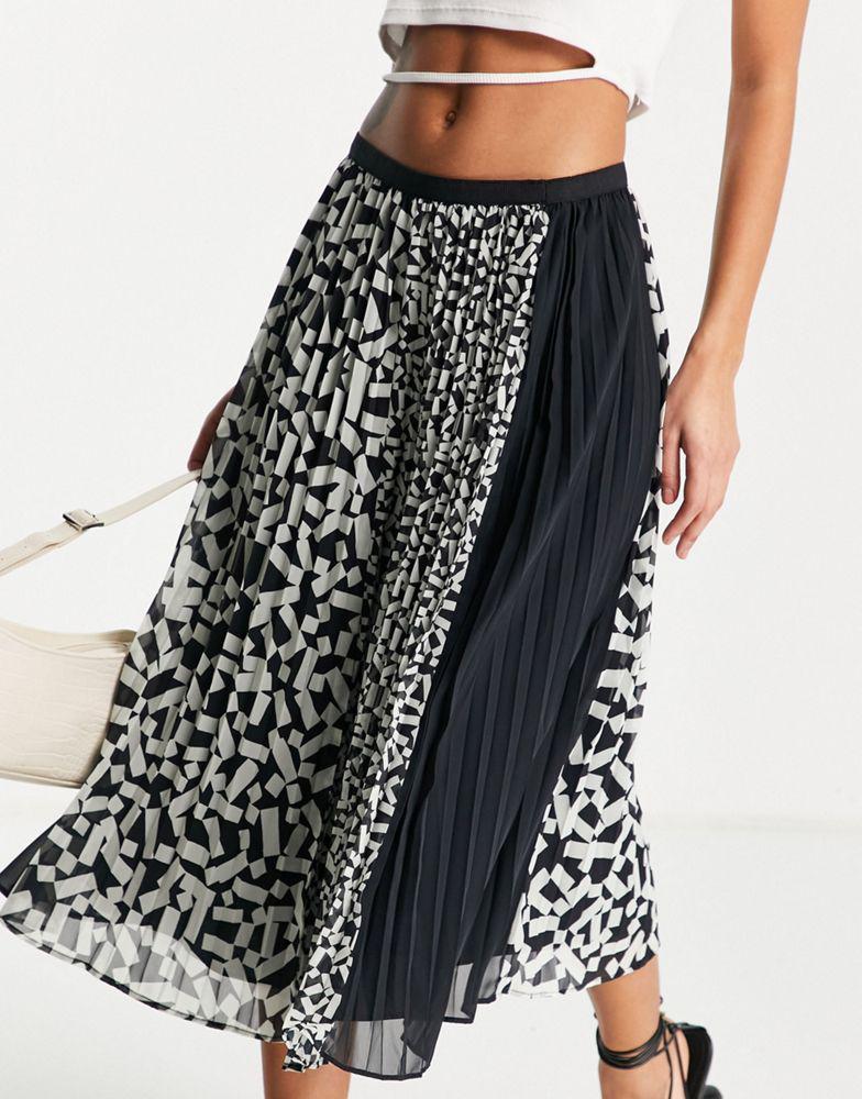 商品French Connection|French Connection midi pleated skirt in contrast print,价格¥421,第5张图片详细描述