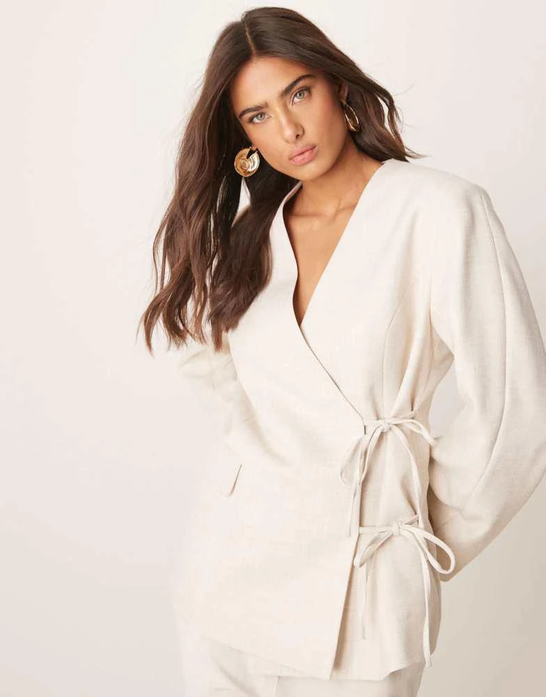 商品ASOS|ASOS DESIGN double tie side blazer co-ord in stone,价格¥628,第1张图片