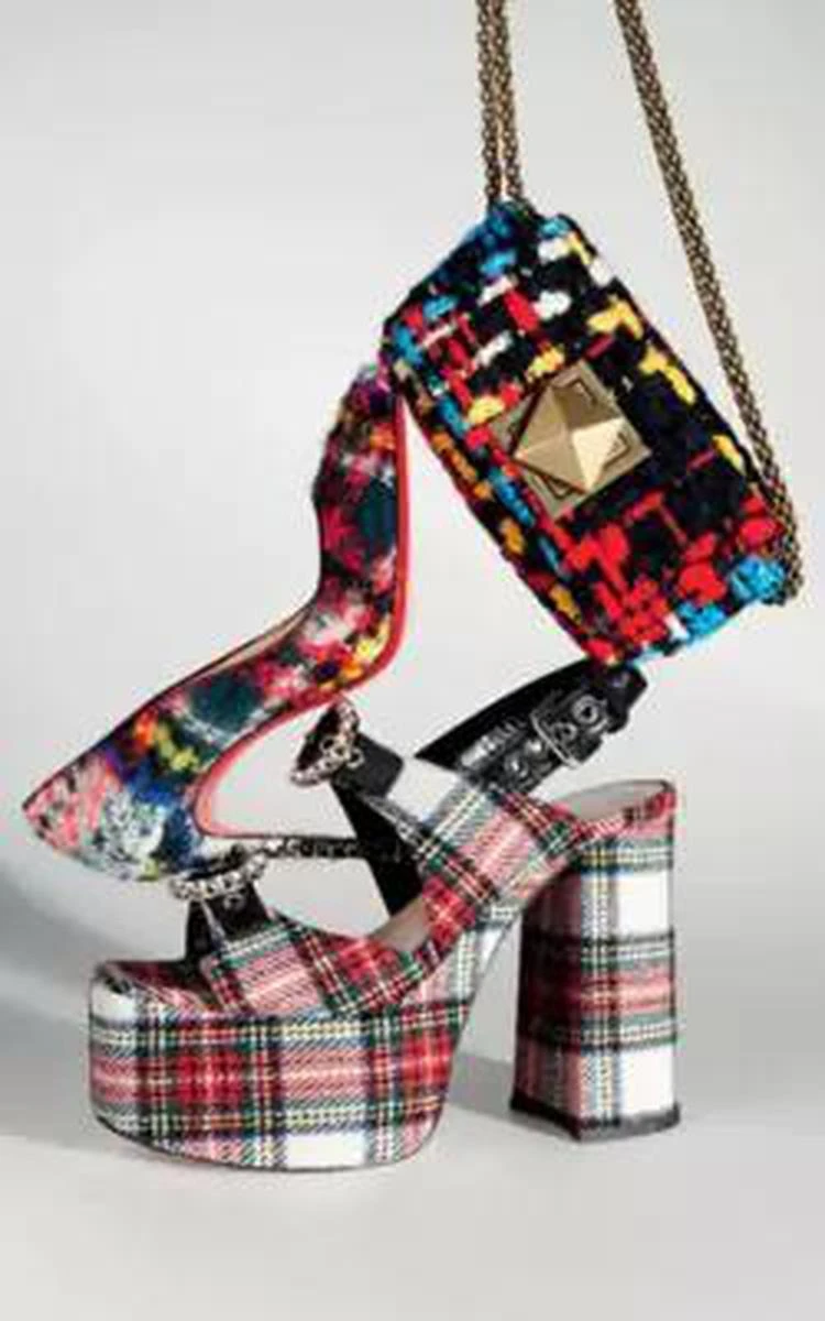 商品Miu Miu|Plaid Flannel & Leather Platform Sandals,价格¥3711,第5张图片详细描述