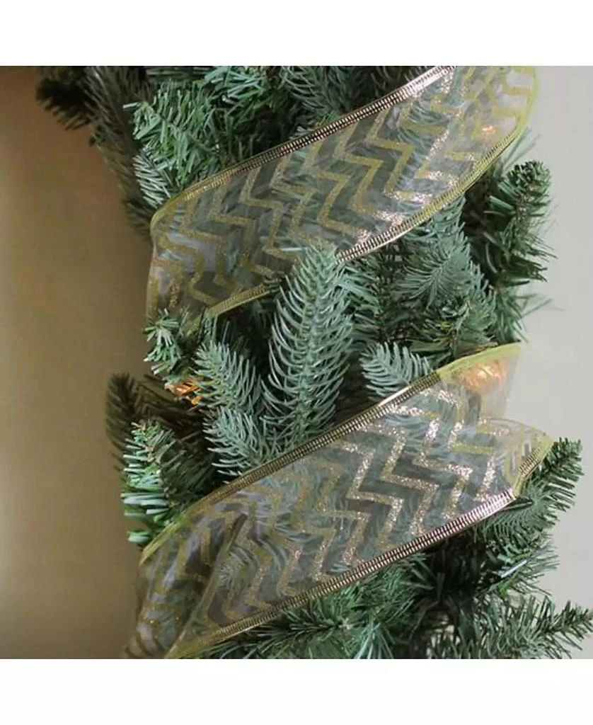 商品Northlight|Sparkling Green Chevron Print Wired Christmas Craft Ribbon 2.5" x 10 Yards,价格¥120,第2张图片详细描述