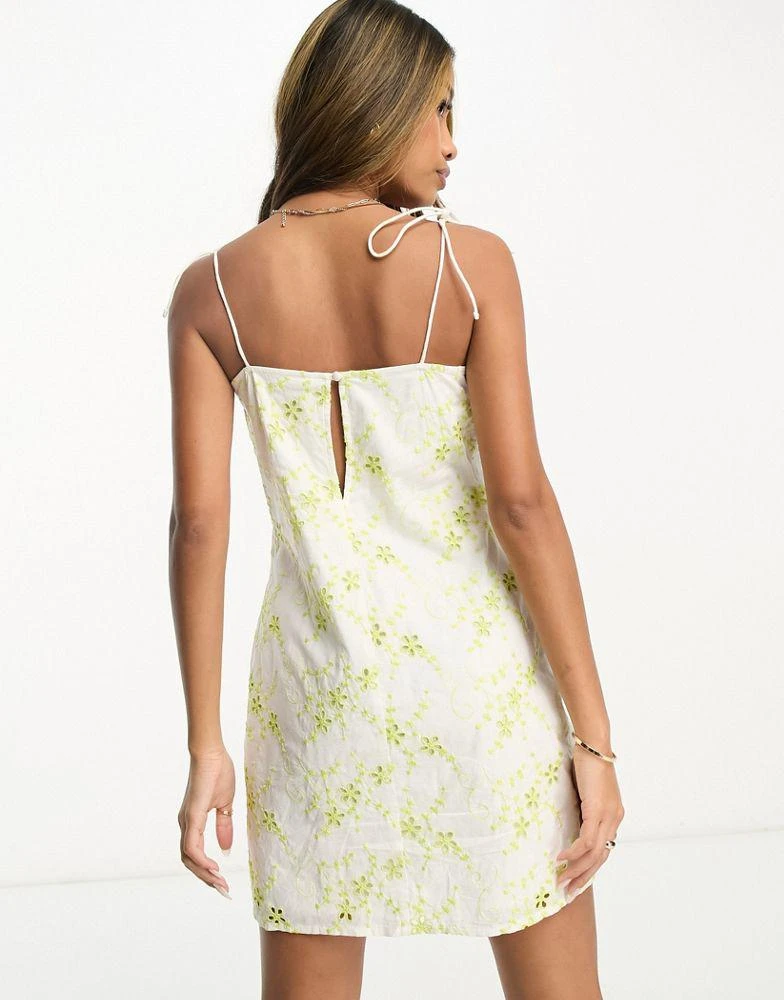 商品AsYou|ASYOU ruched bust cup detail cami dress in lime broderie,价格¥112,第3张图片详细描述