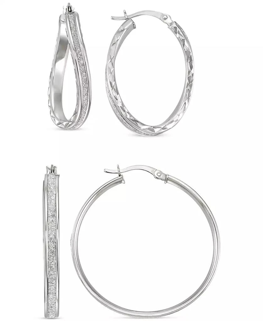 商品Macy's|2-Pc. Set Wavy & Round Glitter Hoop Earrings in Sterling Silver,价格¥655,第1张图片