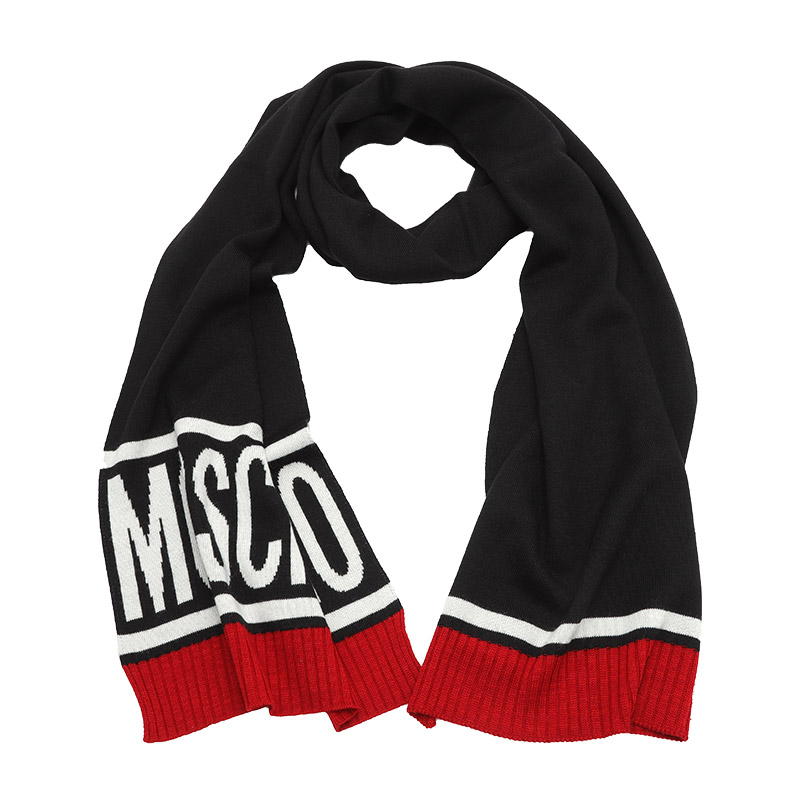MOSCHINO/莫斯奇诺 男女同款 黑色logo图案红边围巾50183M5539 016商品第2张图片规格展示