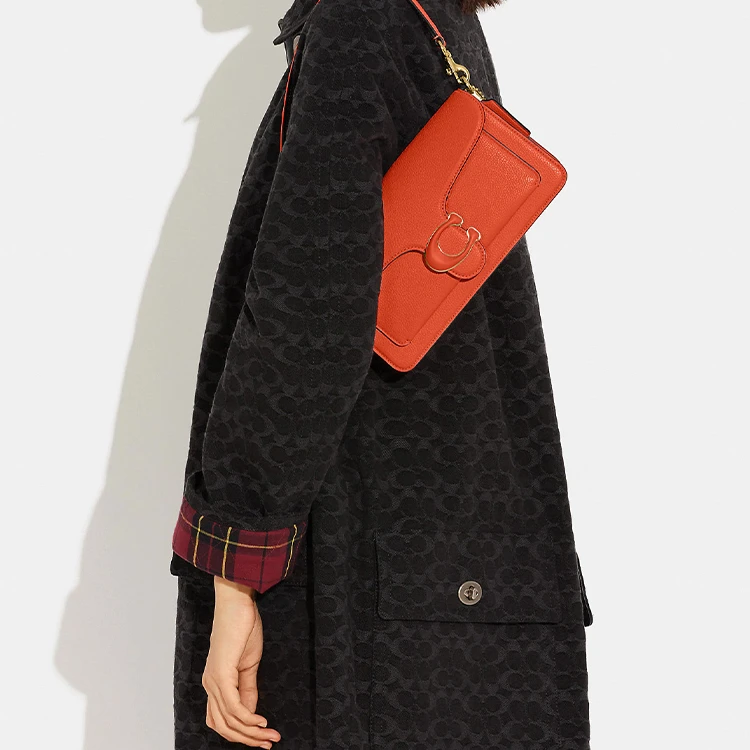 商品[国内直发] Coach|蔻驰 Tabby 26 纯色字母徽标Logo翻盖 皮革 酒神包手提斜挎单肩包 中号 女款 橙红色,价格¥2650,第7张图片详细描述