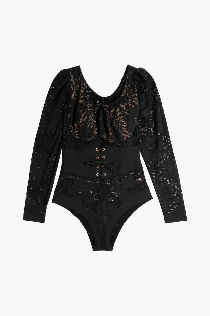 商品L'Agent by Agent Provocateur|Audrey lace-up jersey-paneled Leavers lace bodysuit,价格¥1628,第3张图片详细描述