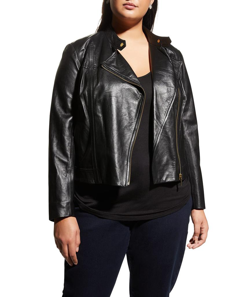 Plus Size Leather Moto Jacket商品第1张图片规格展示