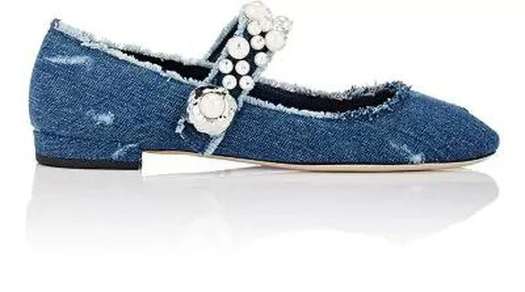 商品Miu Miu|Embellished Denim Flats,价格¥3935,第1张图片