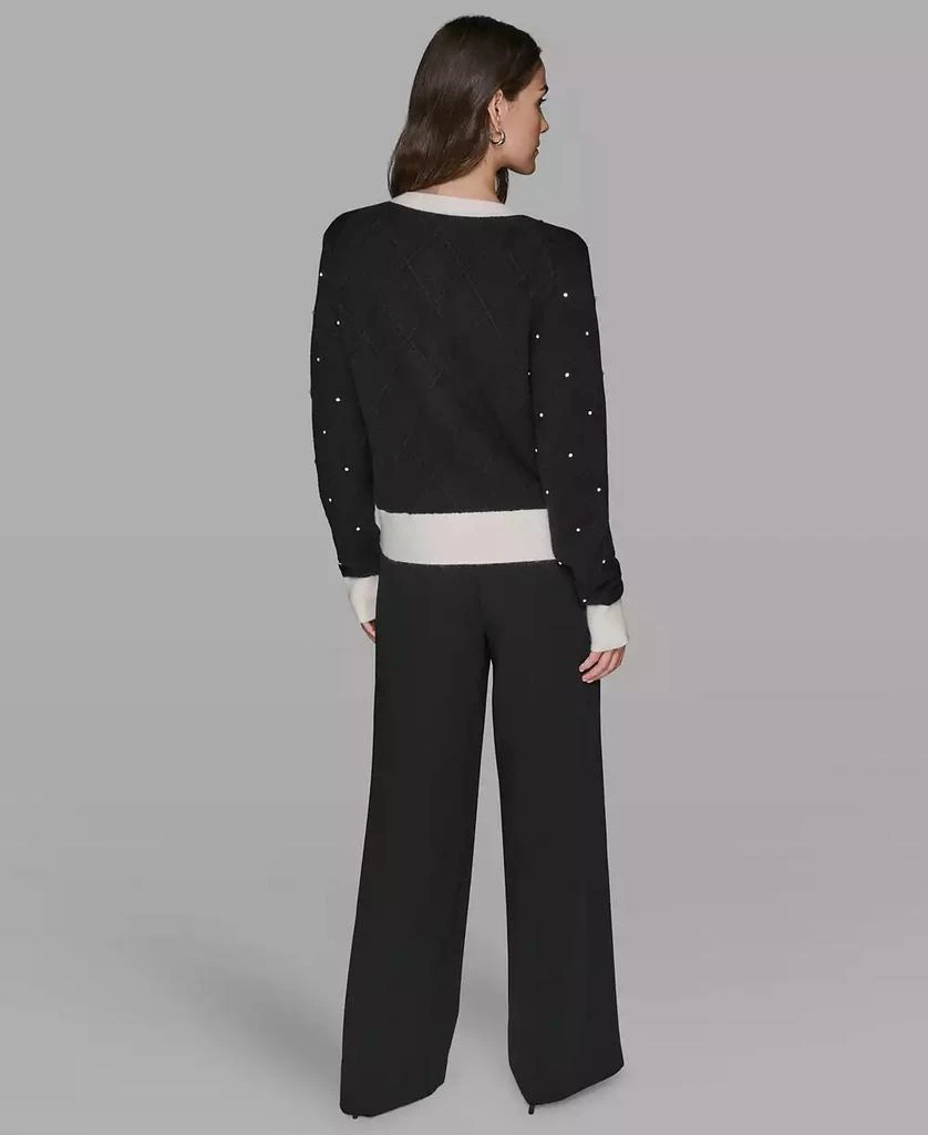 商品Karl Lagerfeld Paris|Petite Crew Neck Front-Button Cardigan Sweater,价格¥1024,第4张图片详细描述